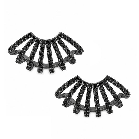 14K Gold Pavé Black Diamond 8 Row Hoop Stud Earrings
