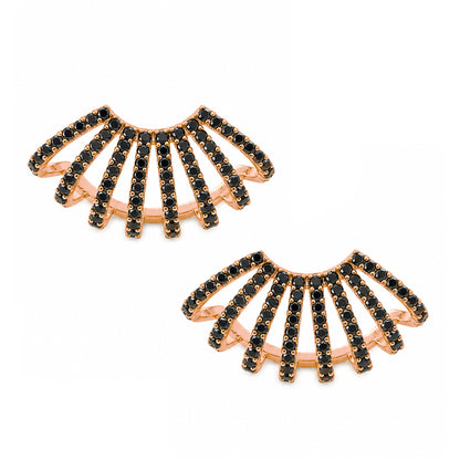 14K Gold Pavé Black Diamond 8 Row Hoop Stud Earrings