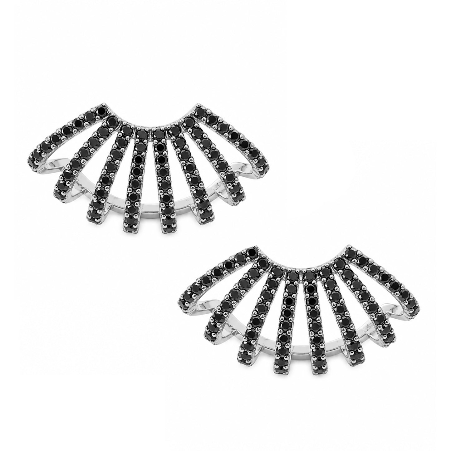 14K Gold Pavé Black Diamond 8 Row Hoop Stud Earrings