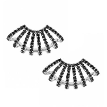 14K Gold Pavé Black Diamond 8 Row Hoop Stud Earrings