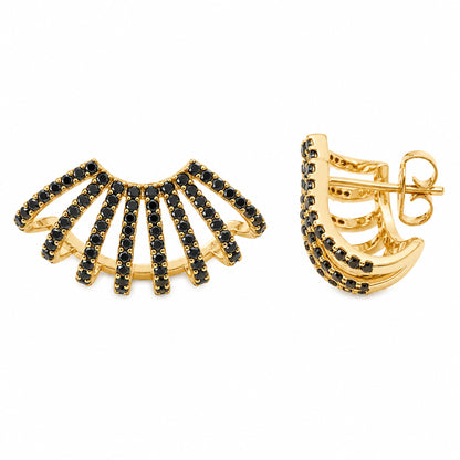 14K Gold Pavé Black Diamond 8 Row Hoop Stud Earrings