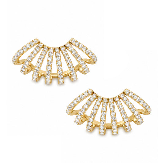 14K Gold Pavé Diamond 8 Row Hoop Stud Earrings
