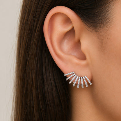 14K Gold Pavé Diamond 8 Row Hoop Stud Earrings