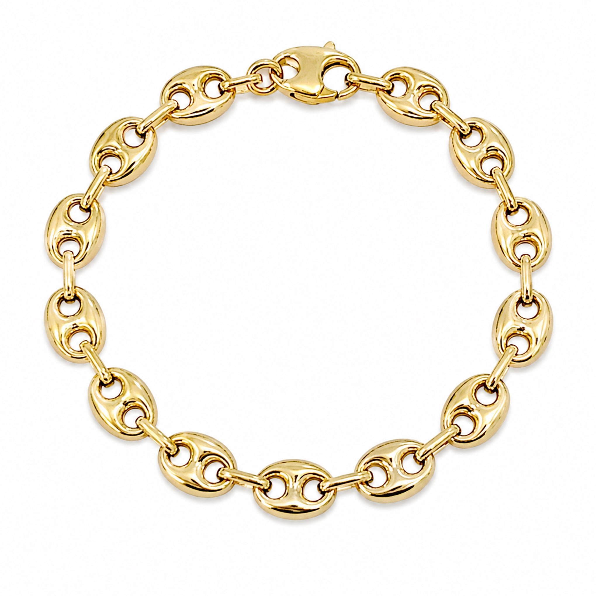14K Gold Puffy Mariner Anchor Link Bracelet, 7.5mm Size Links