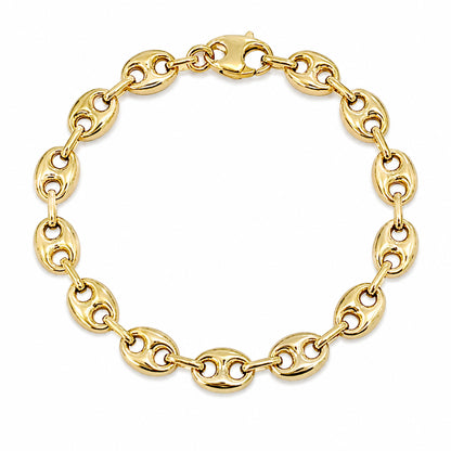 14K Gold Puffy Mariner Anchor Link Bracelet, 7.5mm Size Links
