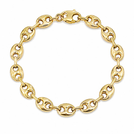 14K Gold Puffy Mariner Anchor Link Bracelet, 7.5mm Size Links
