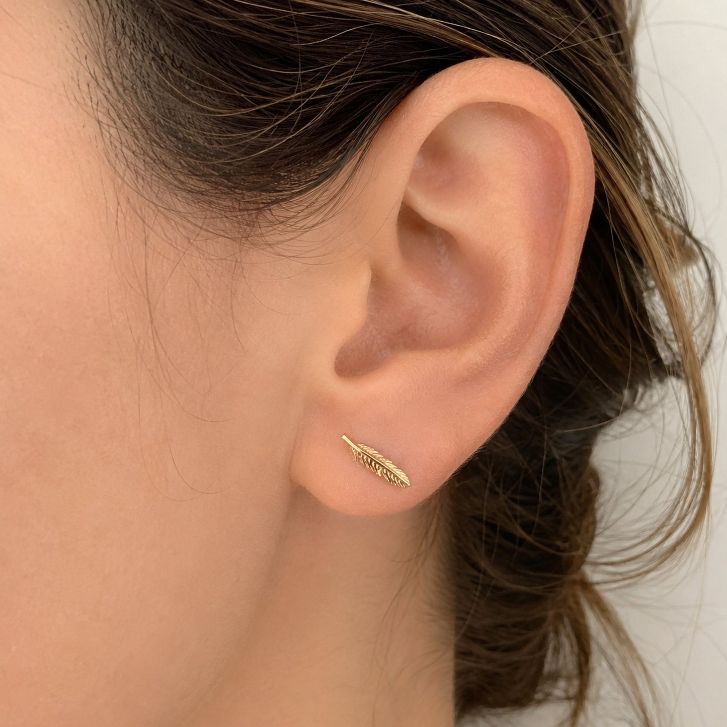 14K Gold XS Feather Stud Earring