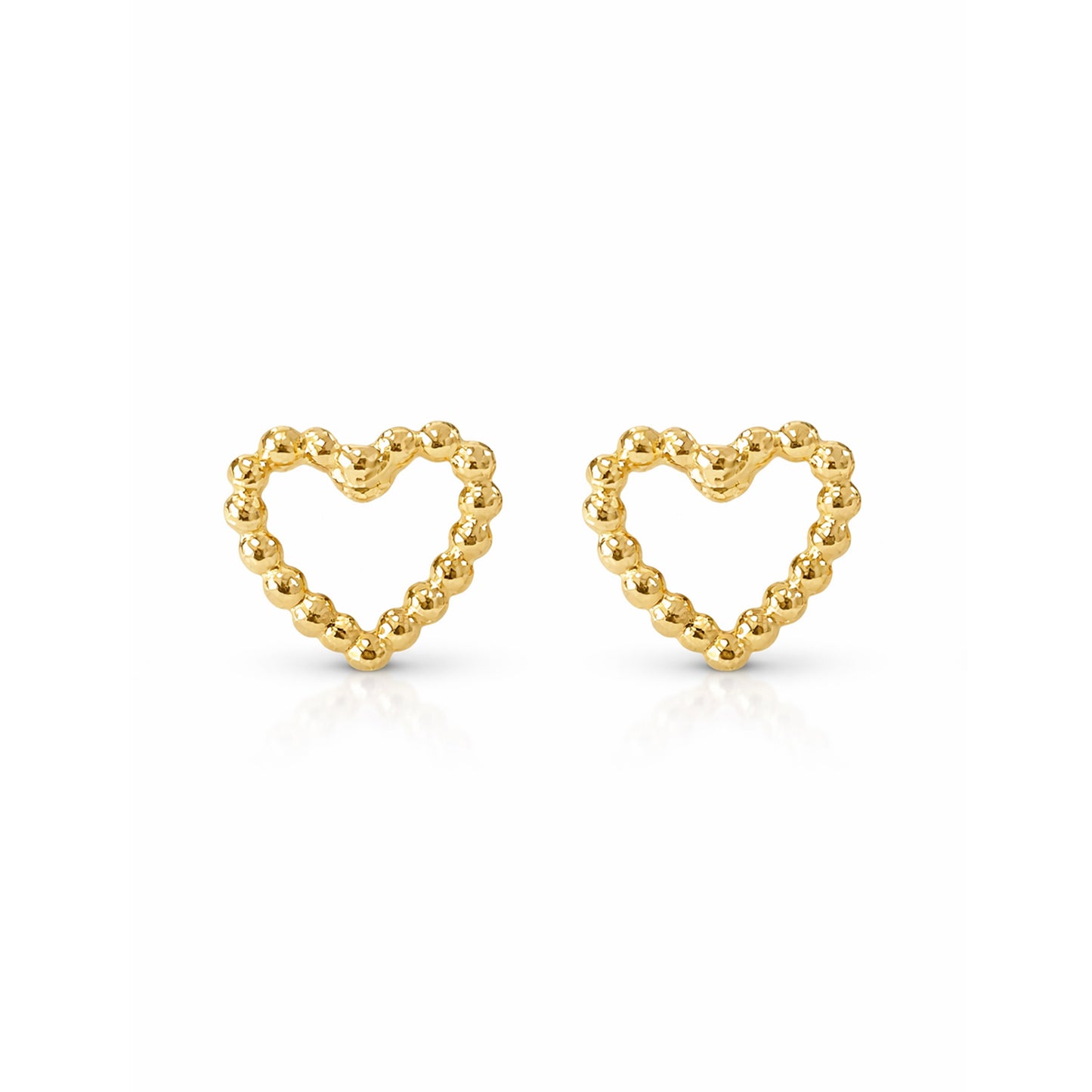 14K Gold Ball Frame Heart Stud Earrings