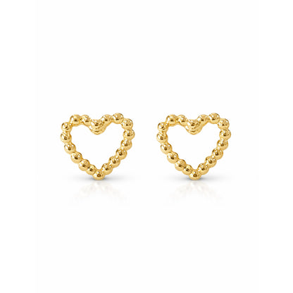 14K Gold Ball Frame Heart Stud Earrings