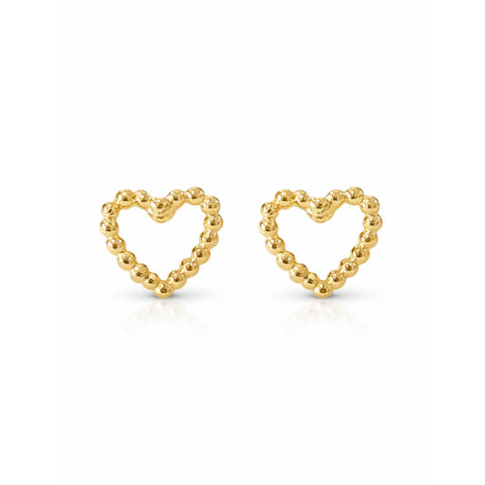 14K Gold Ball Frame Heart Stud Earrings
