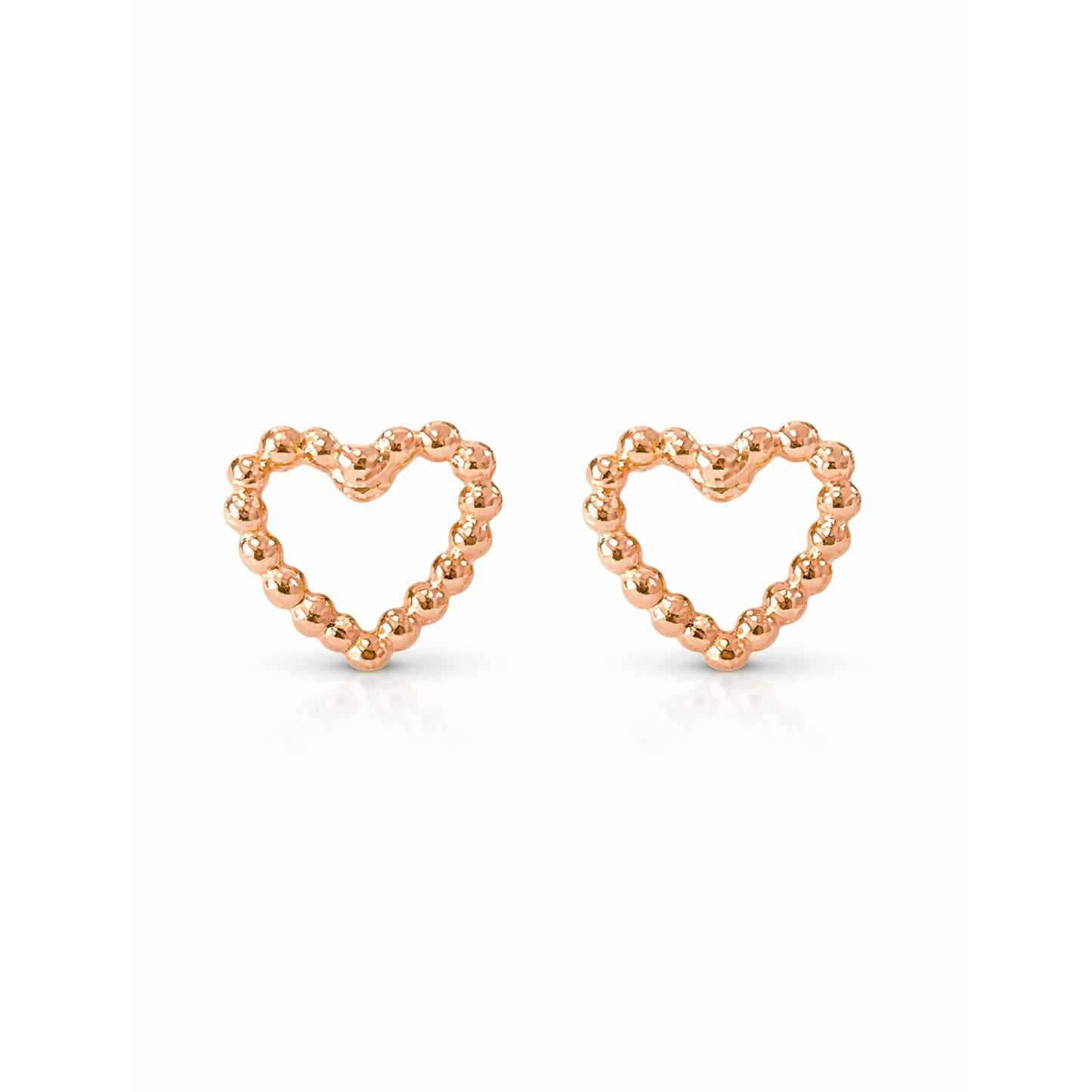 14K Gold Ball Frame Heart Stud Earrings