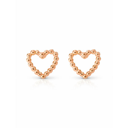 14K Gold Ball Frame Heart Stud Earrings