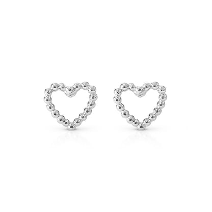 14K Gold Ball Frame Heart Stud Earrings