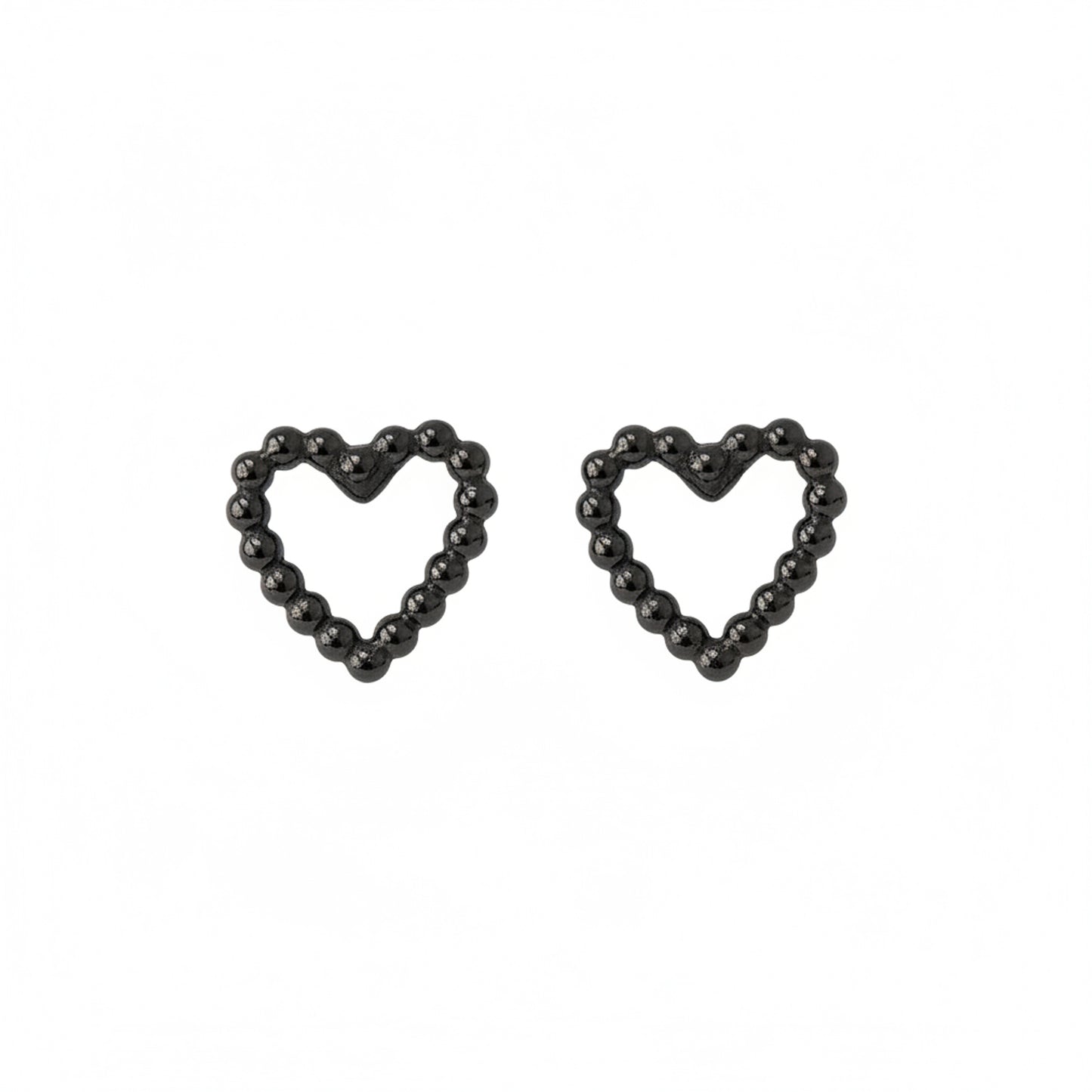 14K Gold Ball Frame Heart Stud Earrings