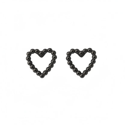 14K Gold Ball Frame Heart Stud Earrings