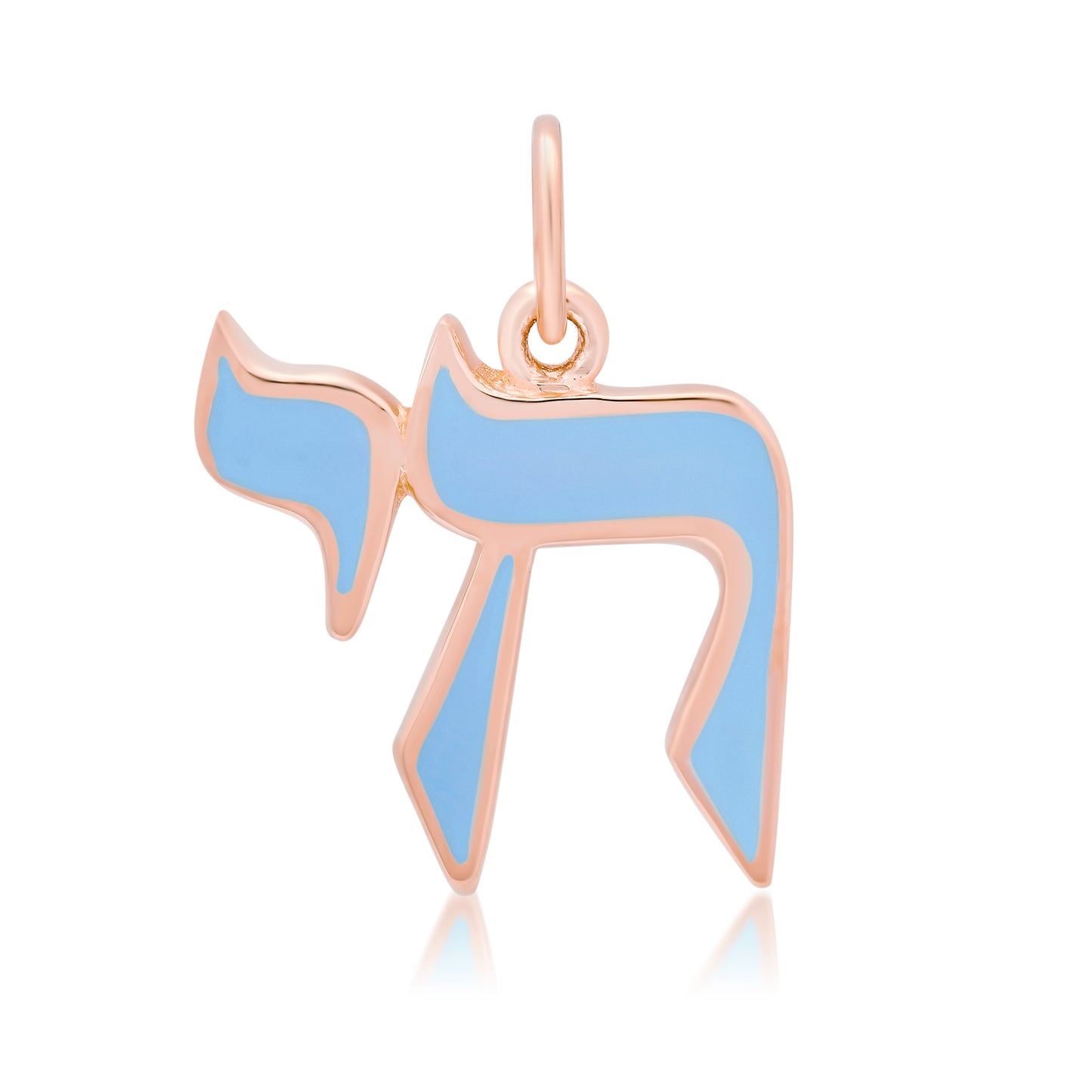 14K Gold Baby Blue Enamel Hebrew Chai Charm Pendant