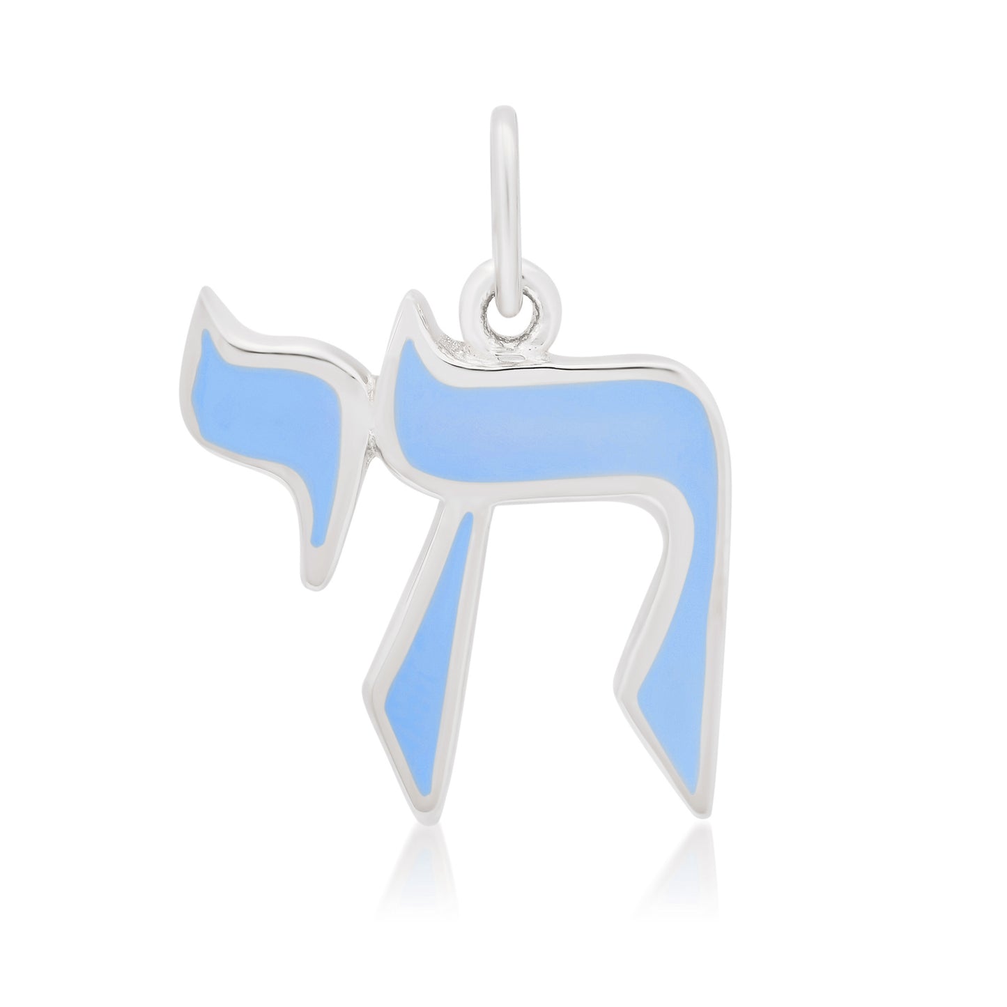 14K Gold Baby Blue Enamel Hebrew Chai Charm Pendant
