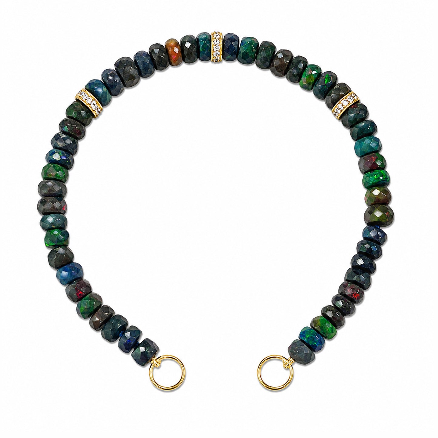 14K Gold Black Opal & Diamond Beaded Bracelet
