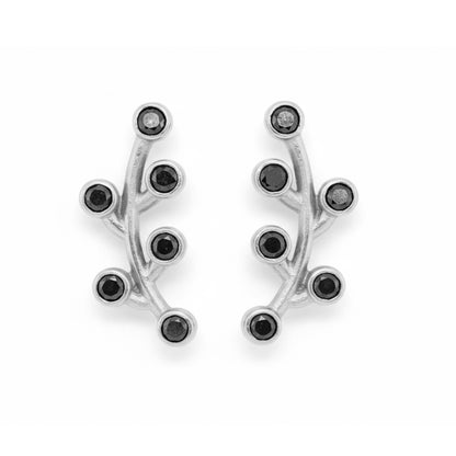 14K Gold Black Diamond Floral Climber Earrings