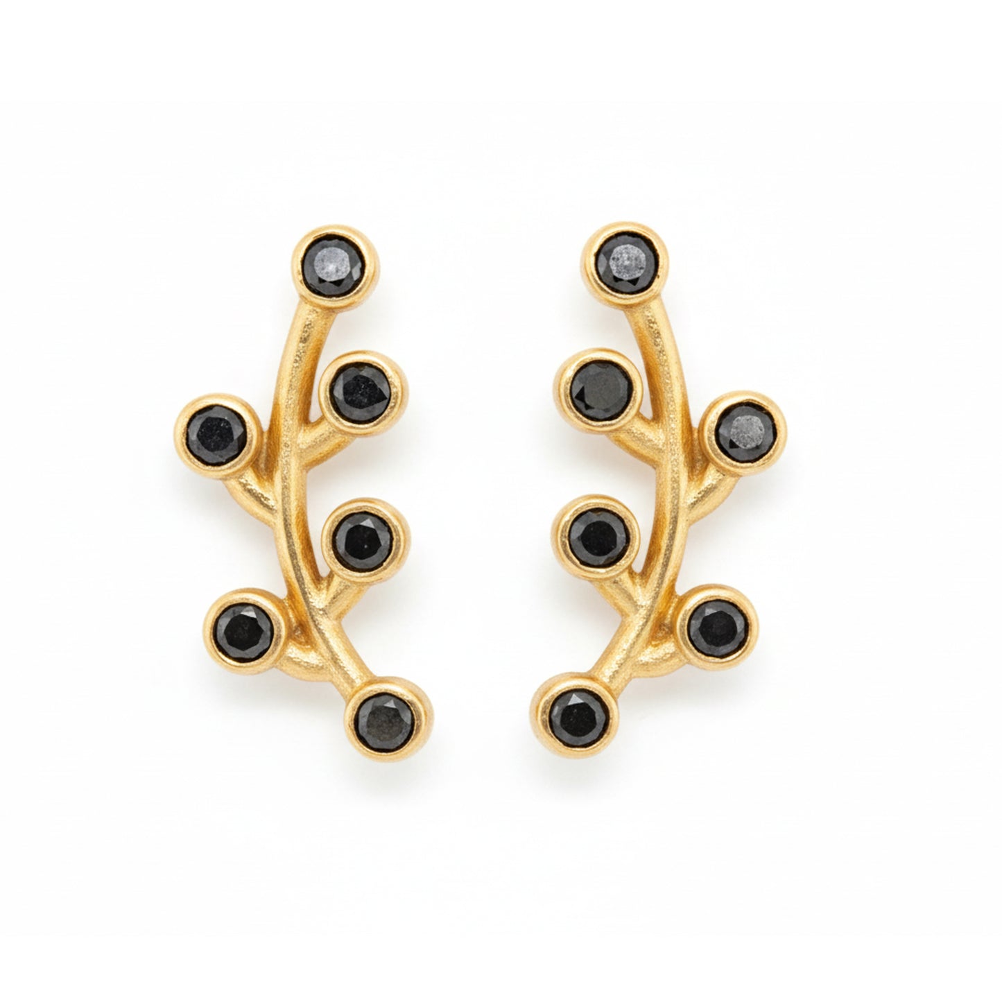 14K Gold Black Diamond Floral Climber Earrings