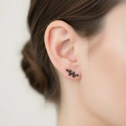 14K Gold Black Diamond Floral Climber Earrings