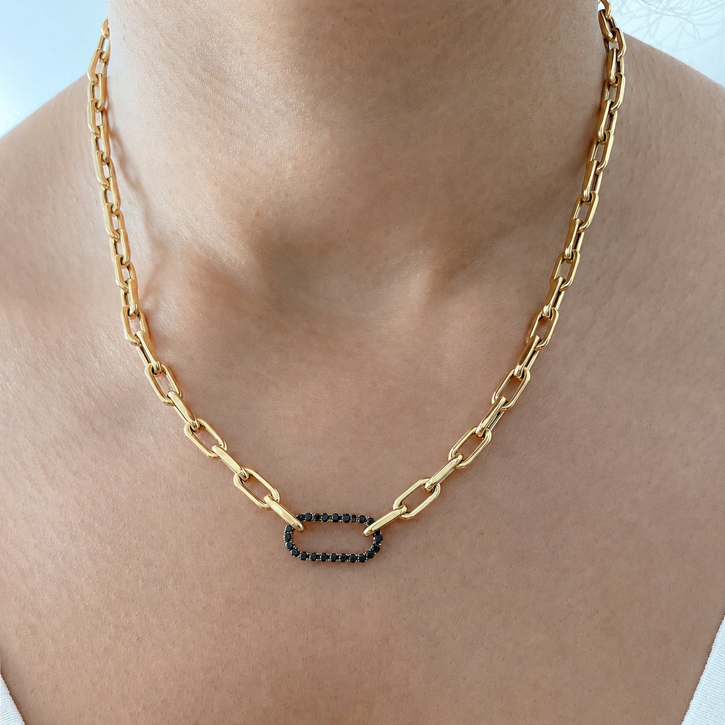 14K Gold Black Diamond Elongated Oval Charm Enhancer ~ Large Size