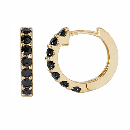 14K Gold Black Diamond Thick Huggie Hoop Earrings (13.75mm x 9.5mm)