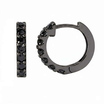 14K Gold Black Diamond Thick Huggie Hoop Earrings (13.75mm x 9.5mm)