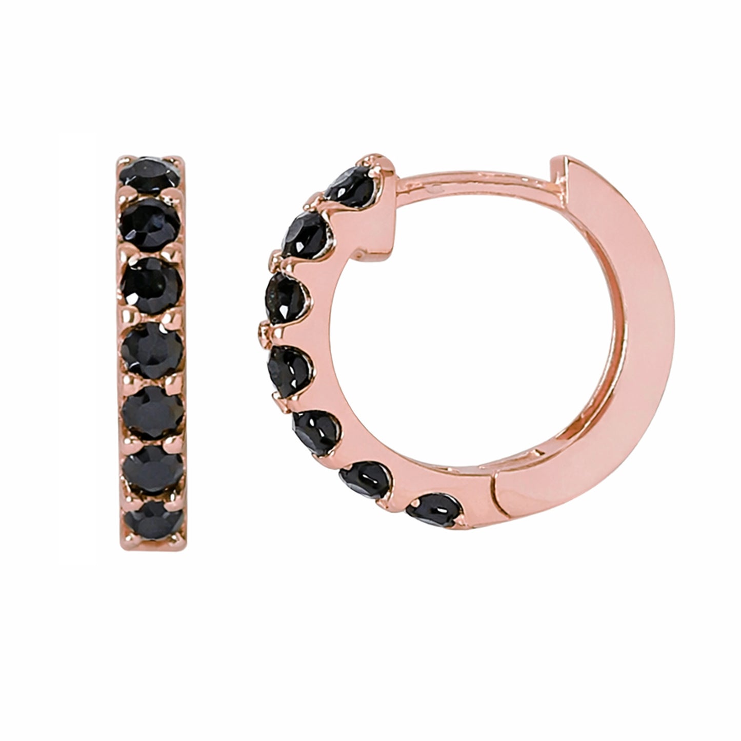 14K Gold Black Diamond Thick Huggie Hoop Earrings (13.75mm x 9.5mm)