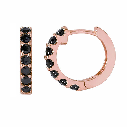 14K Gold Black Diamond Thick Huggie Hoop Earrings (13.75mm x 9.5mm)