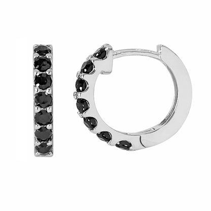 14K Gold Black Diamond Thick Huggie Hoop Earrings (13.75mm x 9.5mm)