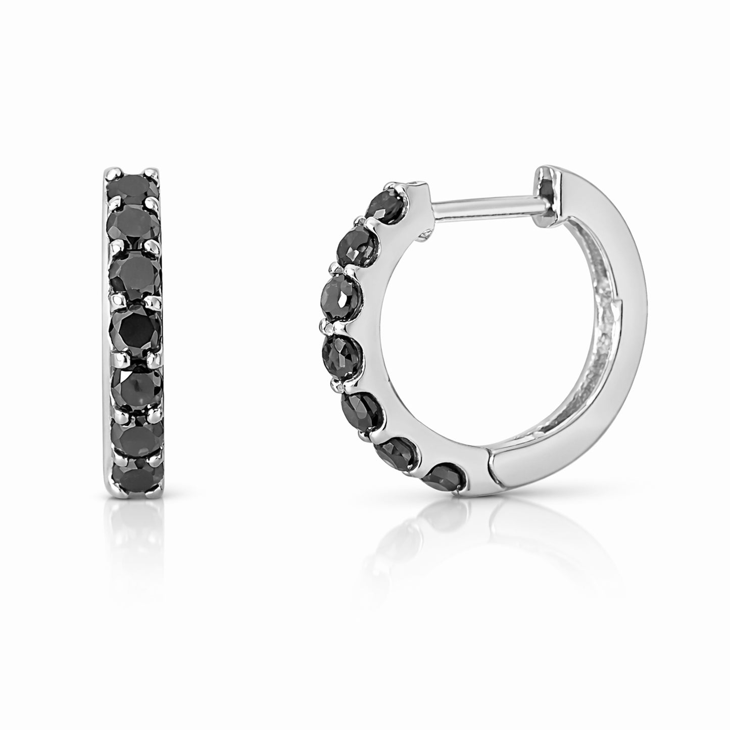 14K Gold Black Diamond Thick Huggie Hoop Earrings (11.5mm x 8.25mm)