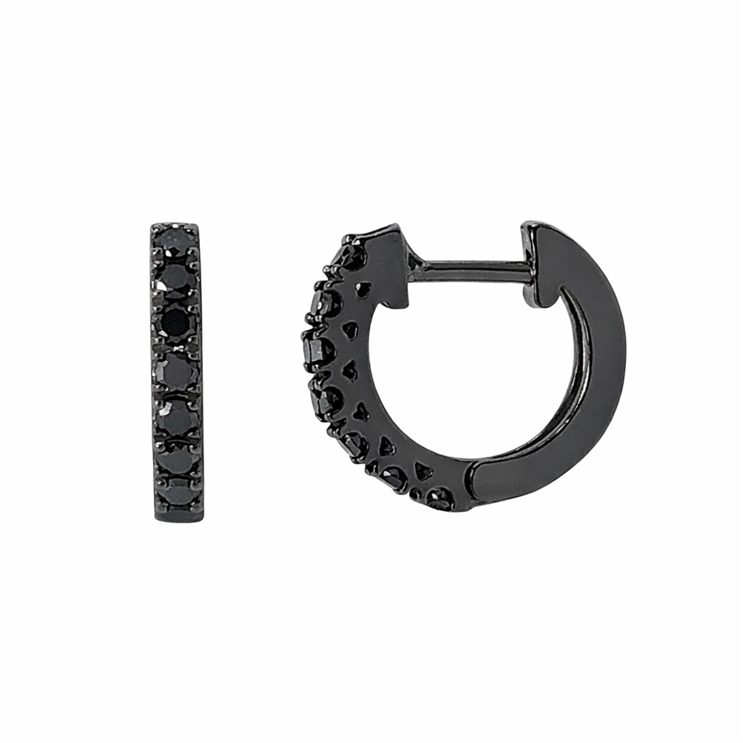 14K Gold Black Diamond Thick Huggie Hoop Earrings (11mm x 6mm)
