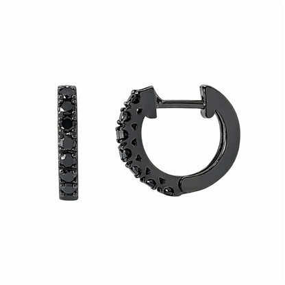 14K Gold Black Diamond Thick Huggie Hoop Earrings (11mm x 6mm)