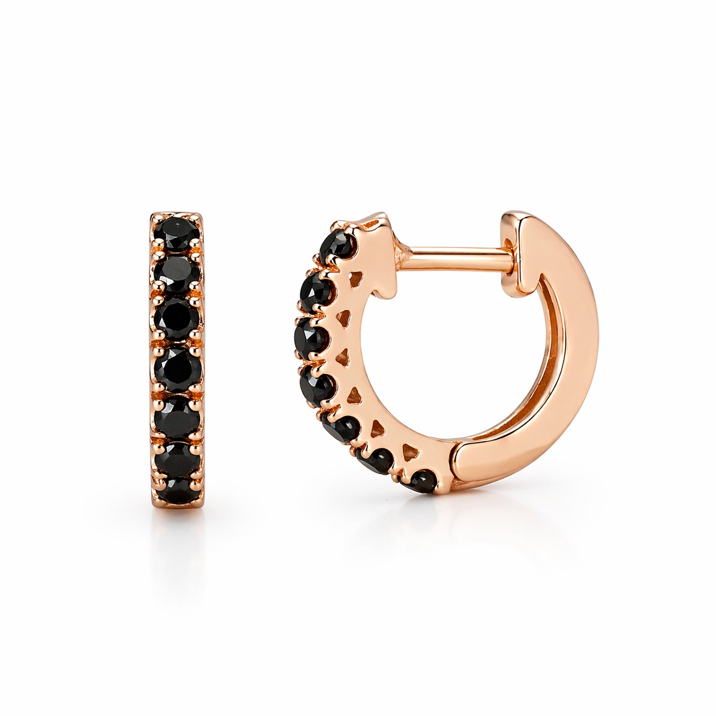 14K Gold Black Diamond Thick Huggie Hoop Earrings (11mm x 6mm)