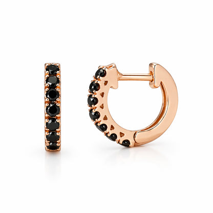 14K Gold Black Diamond Thick Huggie Hoop Earrings (11mm x 6mm)