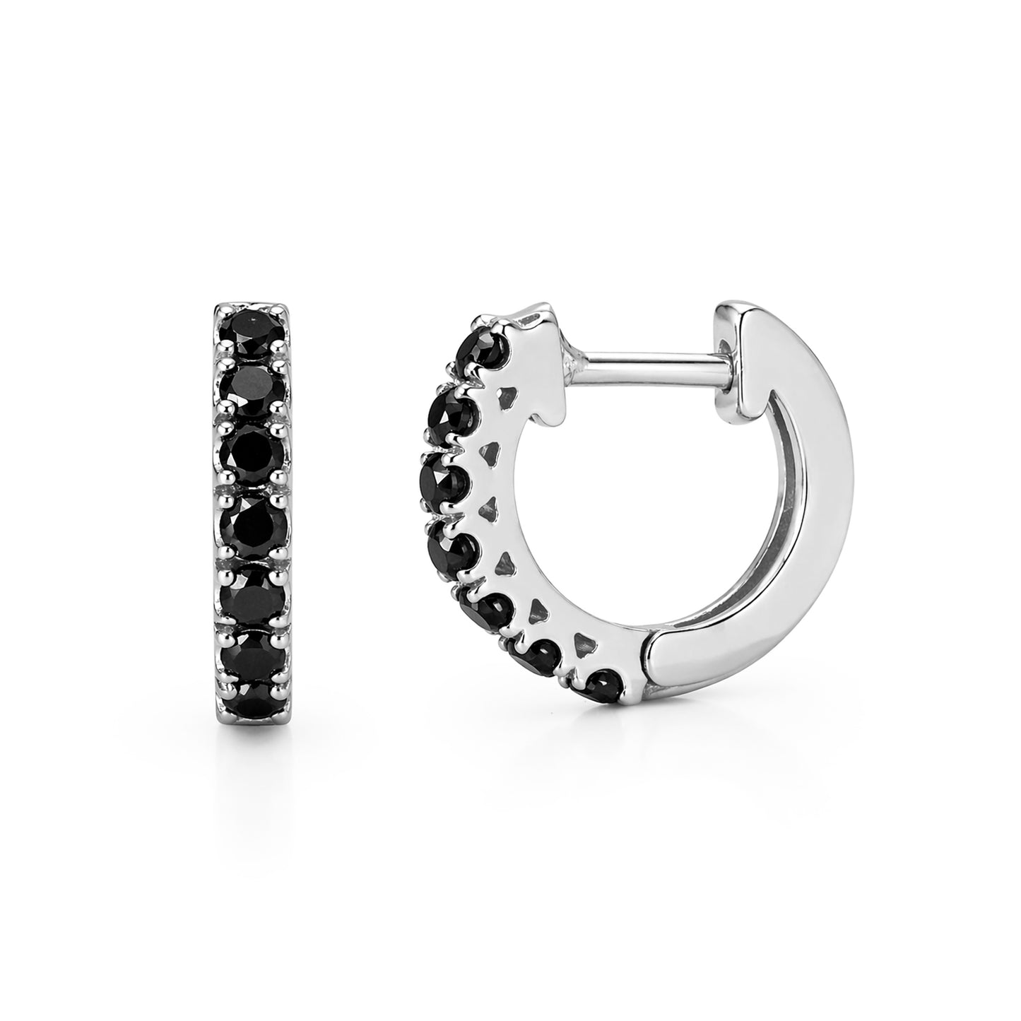 14K Gold Black Diamond Thick Huggie Hoop Earrings (11mm x 6mm)