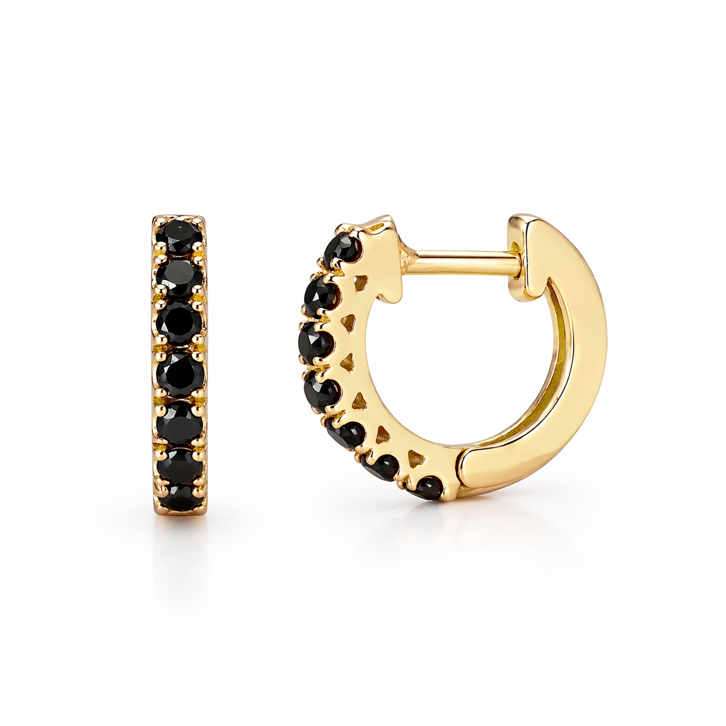 14K Gold Black Diamond Thick Huggie Hoop Earrings (11mm x 6mm)