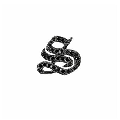 14K Gold Black Diamond Alphabet Letter Initial Single Stud Earring, Old English Font