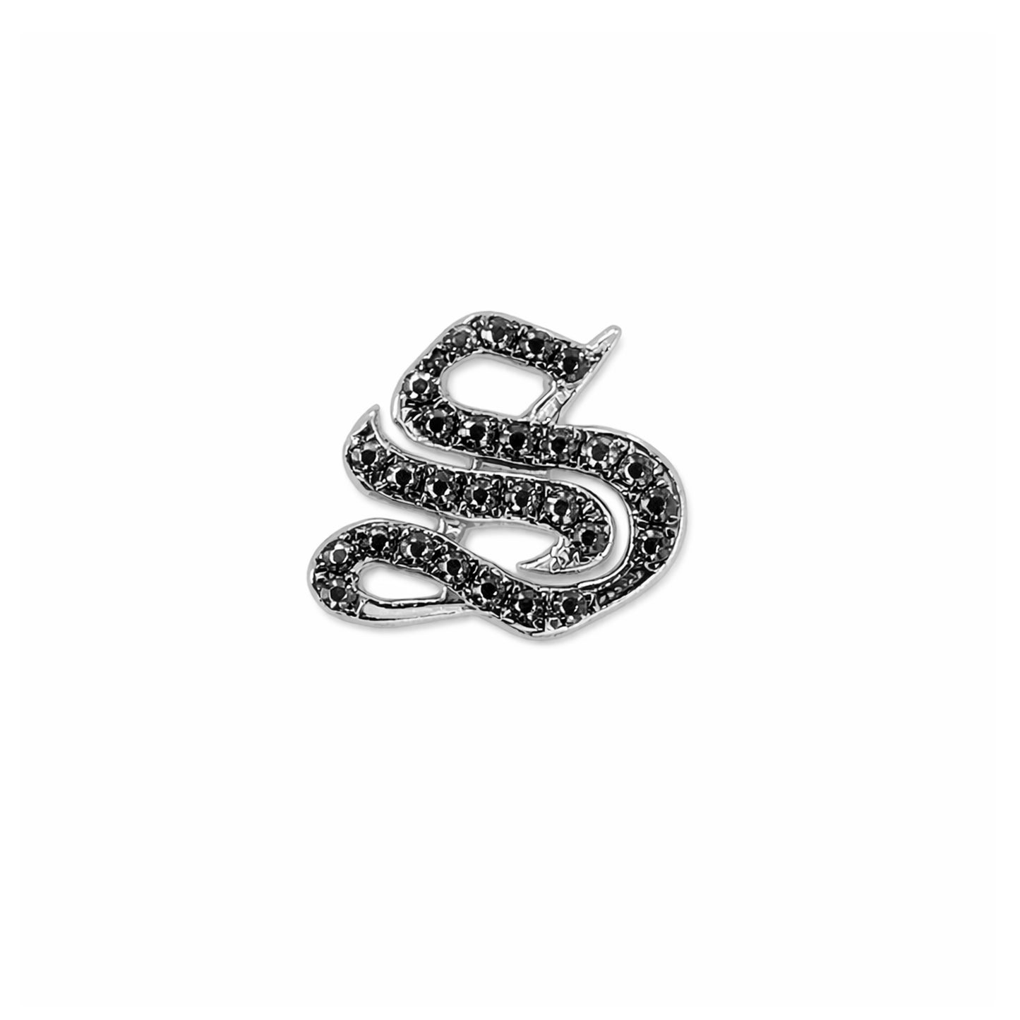 14K Gold Black Diamond Alphabet Letter Initial Single Stud Earring, Old English Font