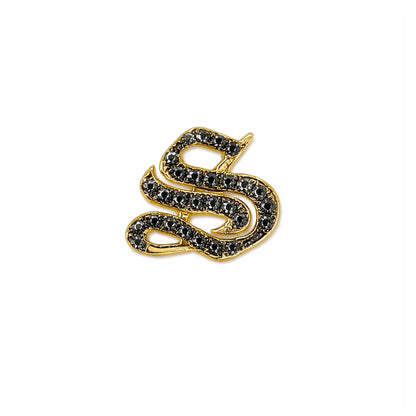 14K Gold Black Diamond Alphabet Letter Initial Single Stud Earring, Old English Font