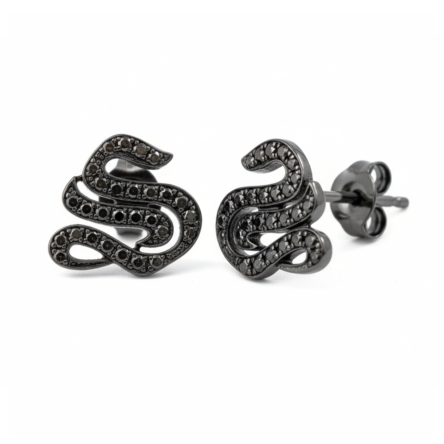 14K Gold Black Diamond Alphabet Letter Initial Single Stud Earring, Old English Font