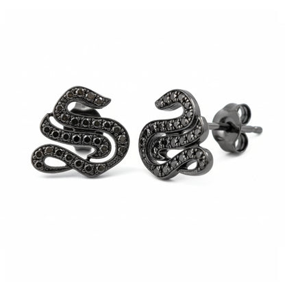 14K Gold Black Diamond Alphabet Letter Initial Single Stud Earring, Old English Font