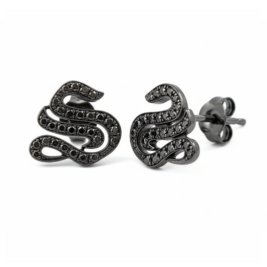 14K Gold Black Diamond Alphabet Letter Initial Single Stud Earring, Old English Font