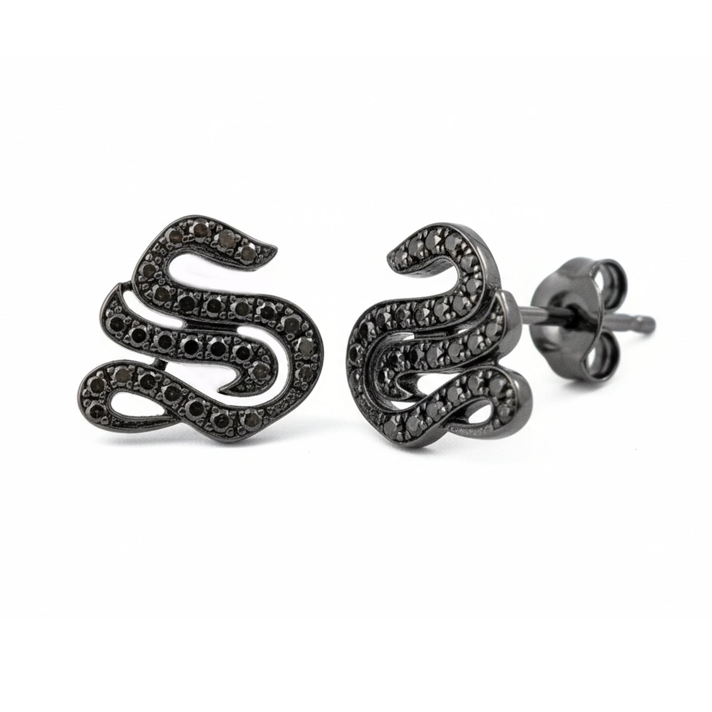 14K Gold Black Diamond Alphabet Letter Initial Single Stud Earring, Old English Font