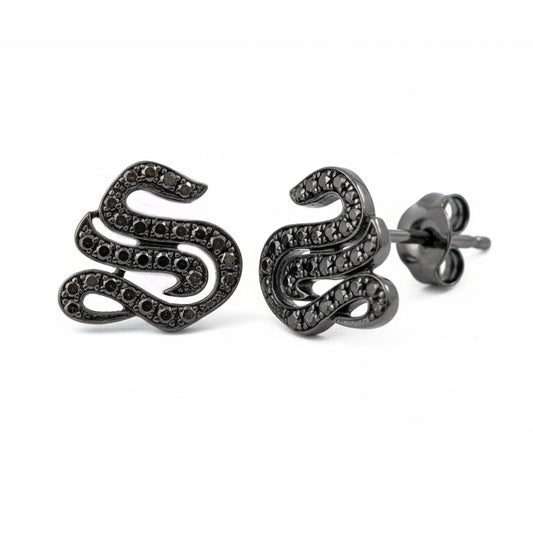 14K Gold Black Diamond Alphabet Letter Initial Single Stud Earring, Old English Font