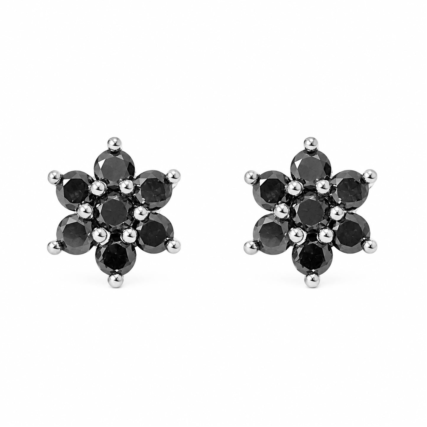 14K Gold Black Diamond Rosebud Flower Stud Earrings