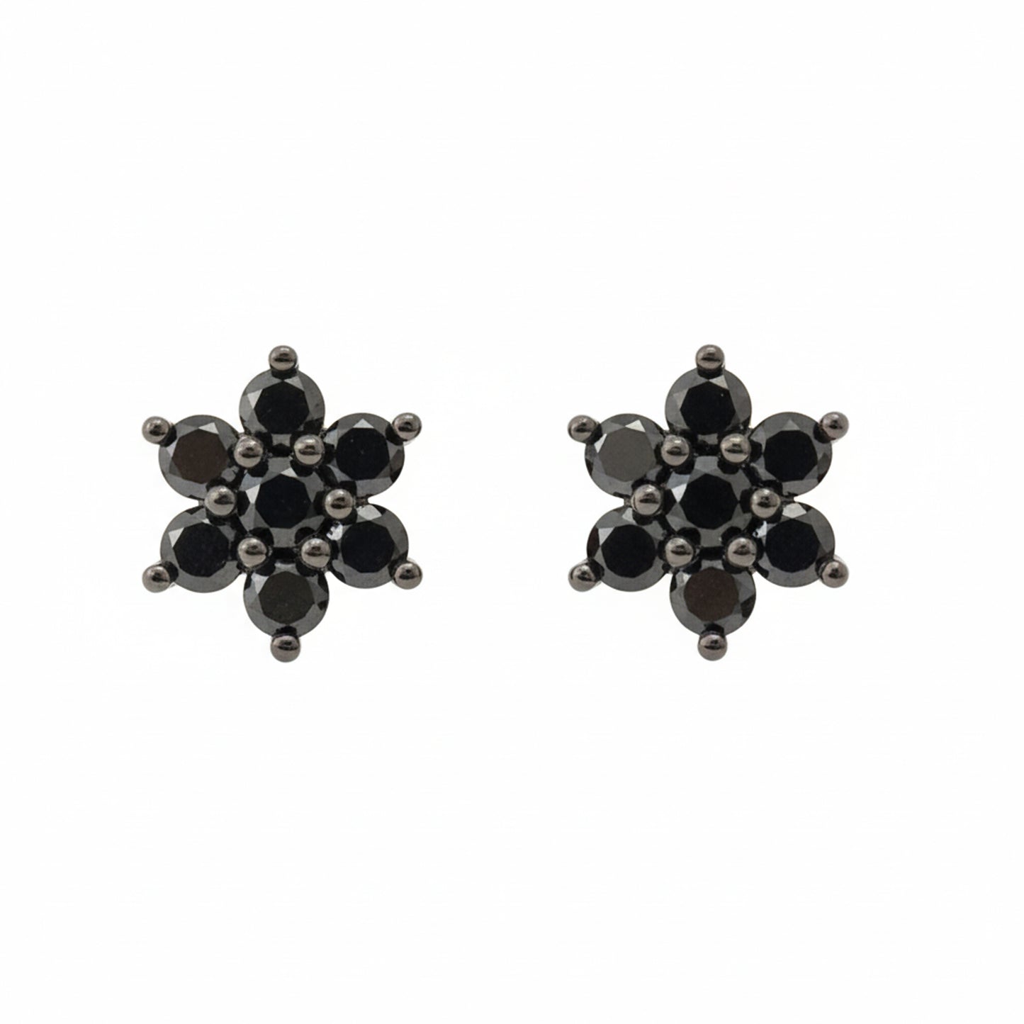 14K Gold Black Diamond Rosebud Flower Stud Earrings