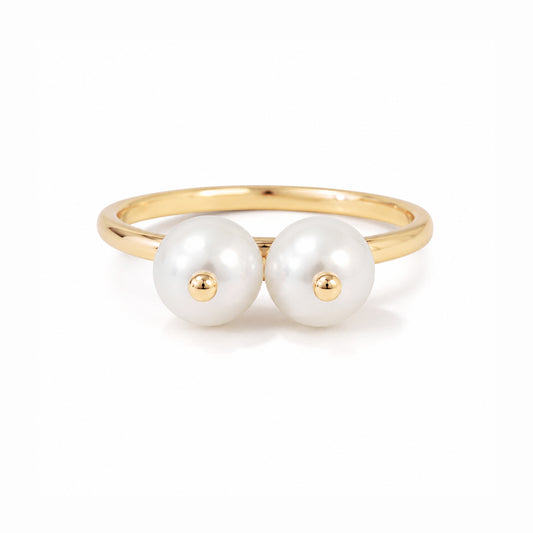 Cultured White Freshwater Pearl 14K Gold Seins Ring