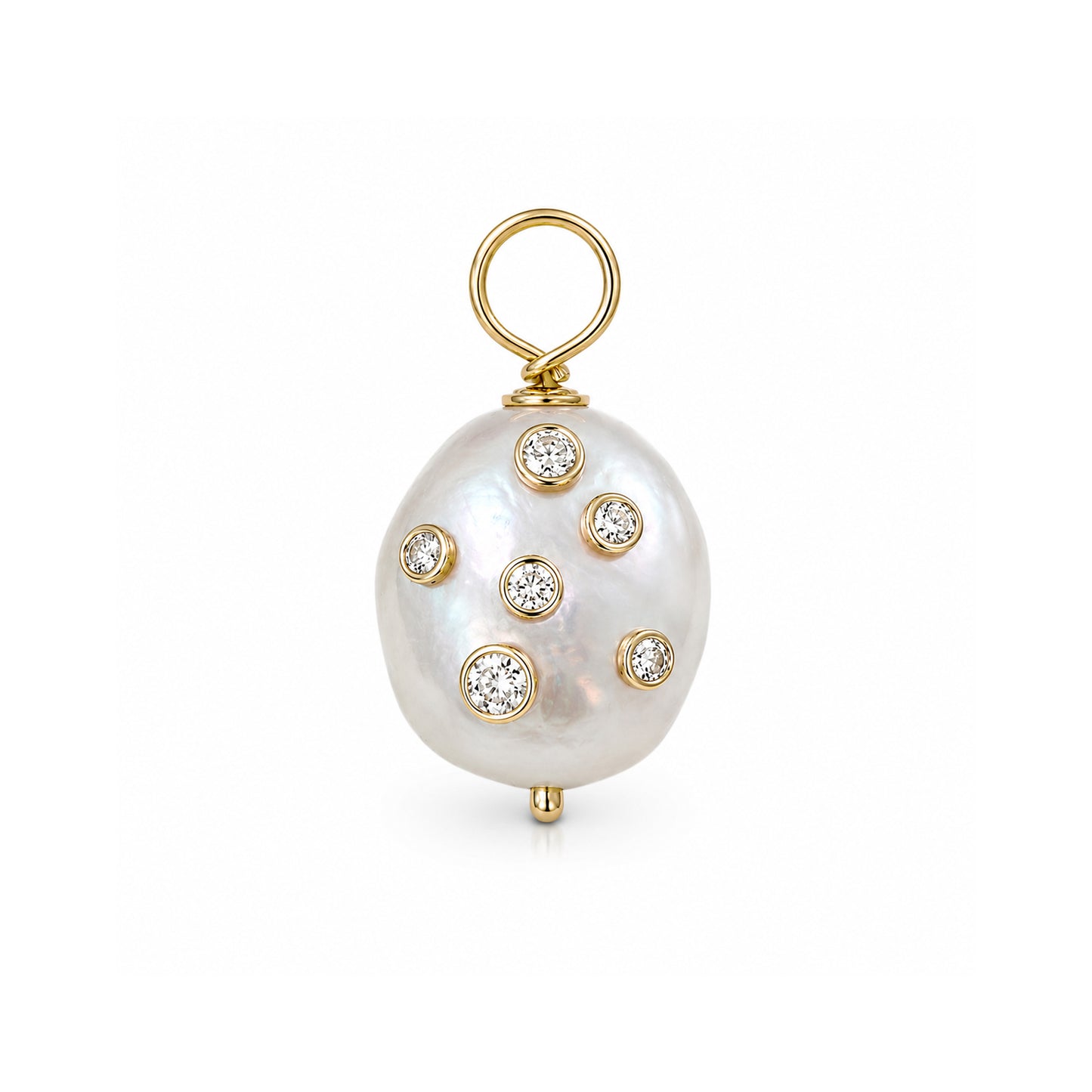 14K Gold Celestial Diamond Baroque Freshwater Cultured Pearl Pendant